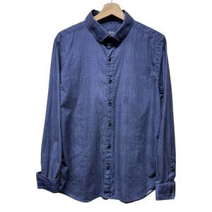 Robert Graham Button Up Shirt Mens XL Blue Herringbone‎ Flip Cuff Long Sleeve